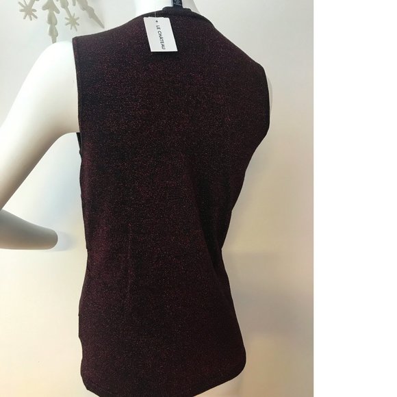 Le Chateau Red Black sparkly top tank blouse sleeveless v-neck stretchy NWT - Picture 2 of 4
